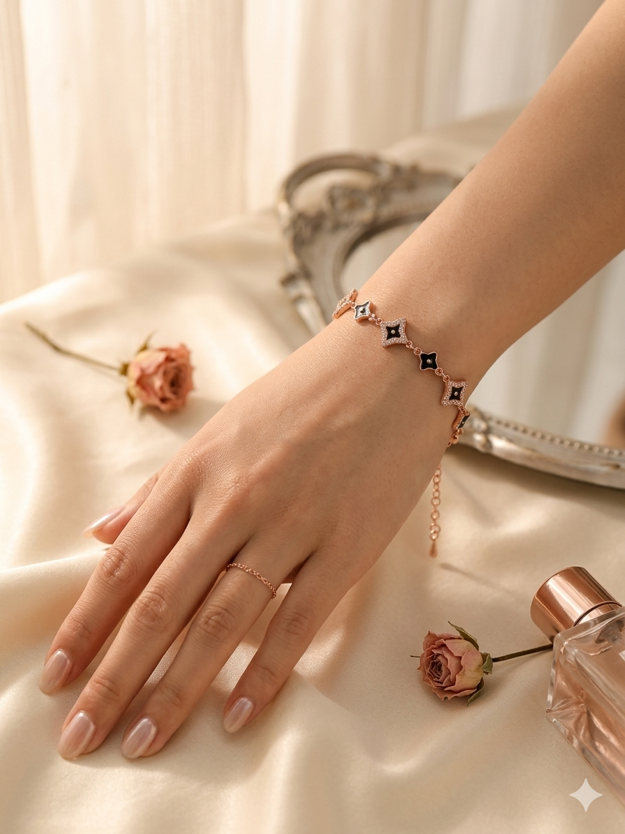 Rose Gold & Black Clover Asteral Bracelet