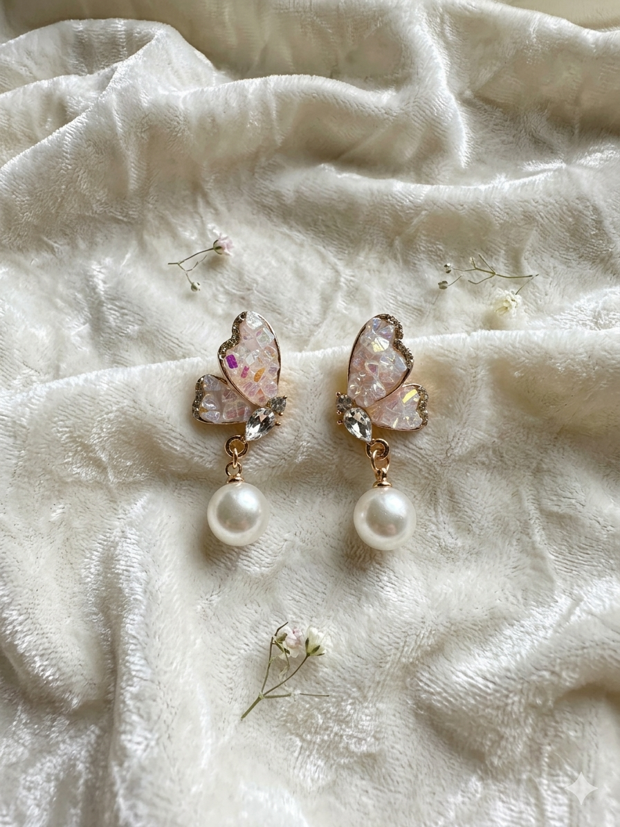 Butterfly Blossom Pearl Drop Earrings