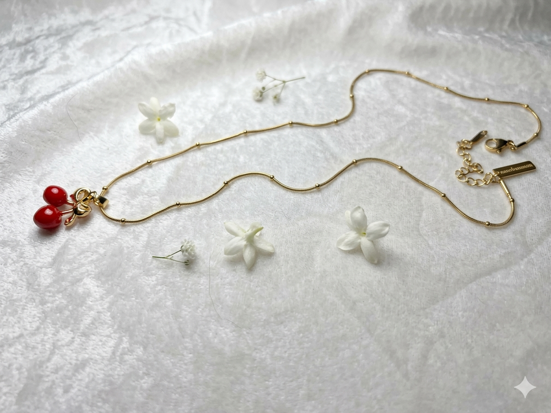 Cherry Charm Gold-Toned Chain Necklace