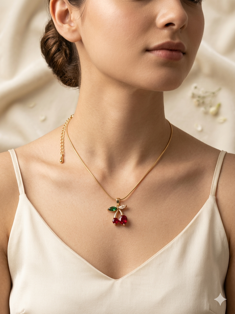 Cherry Stone Elegant Gold Plated Necklace