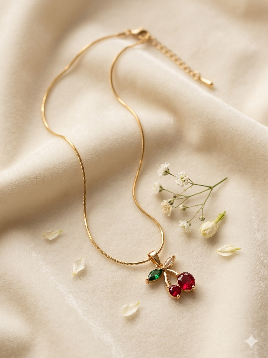 Cherry Stone Elegant Gold Plated Necklace