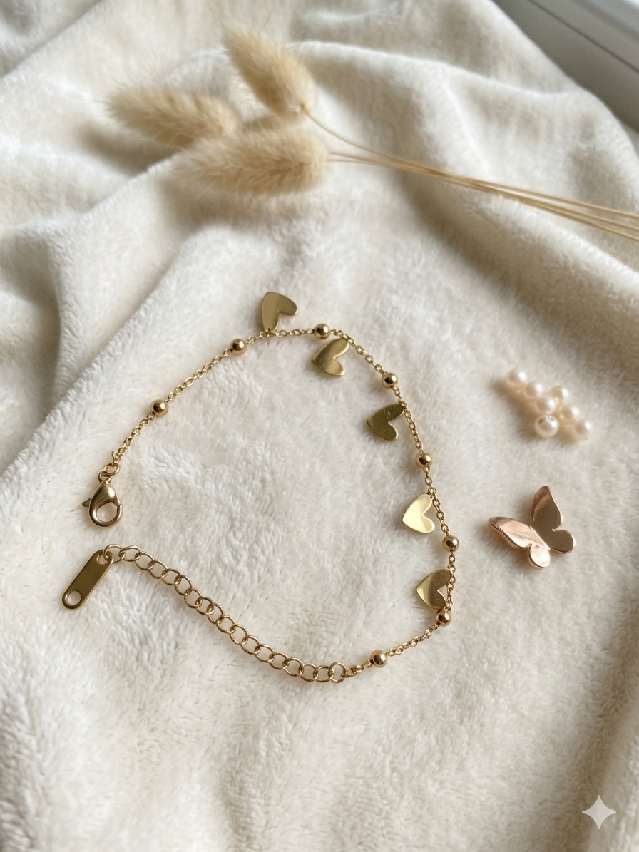 Golden Heart Charm Bracelet