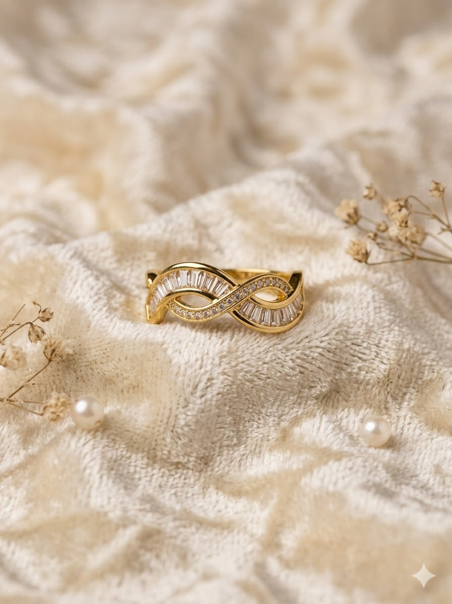 Infinity Sparkle Gold Baguette Ring