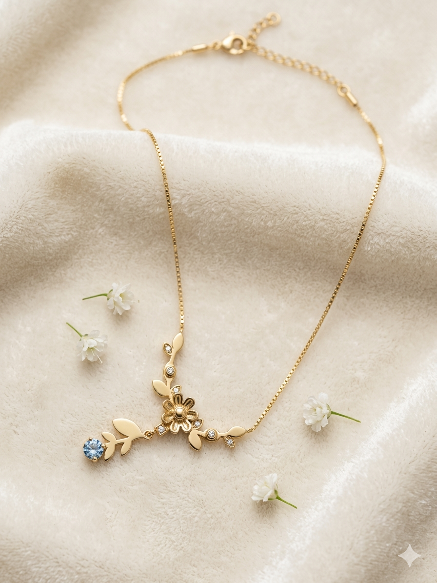 Leafy Elegant Gold Plated Crystal Necklace