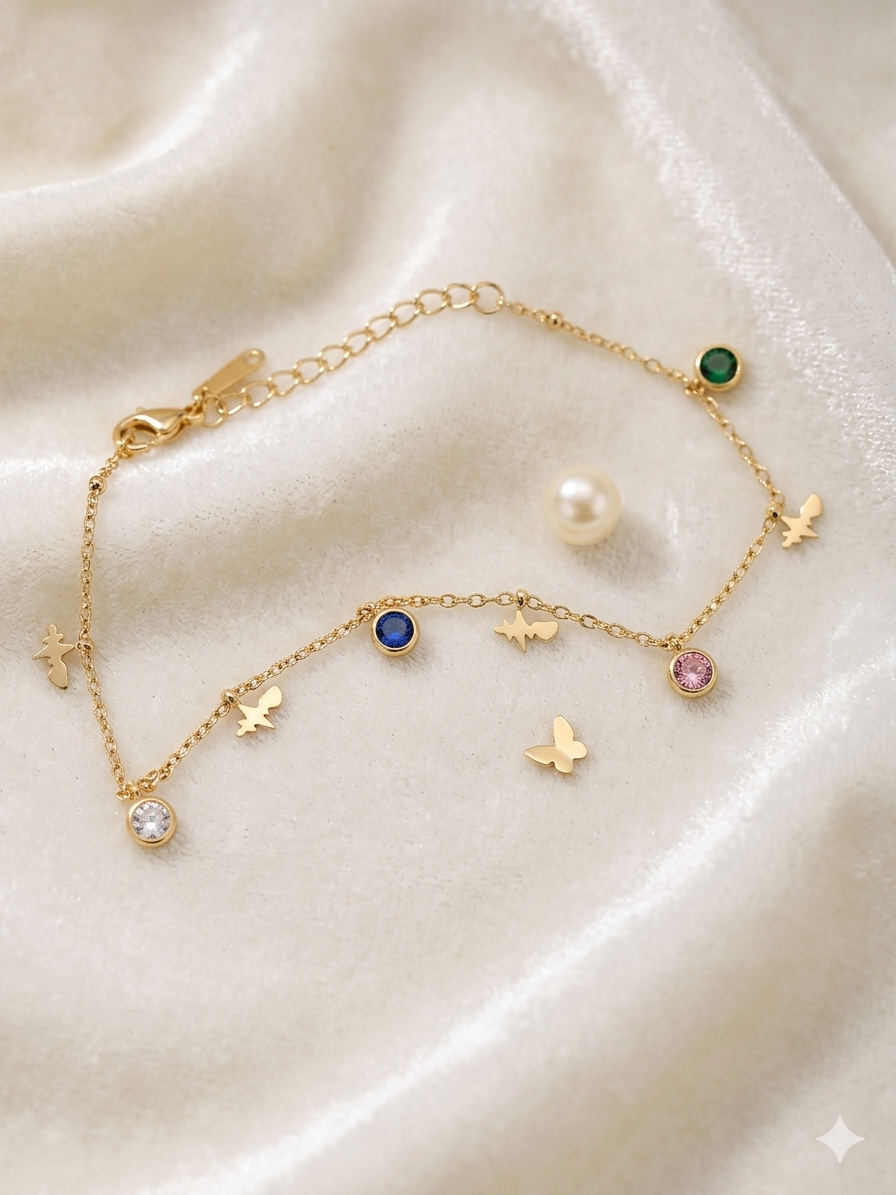 Vibrant Stone & Butterfly Bracelet